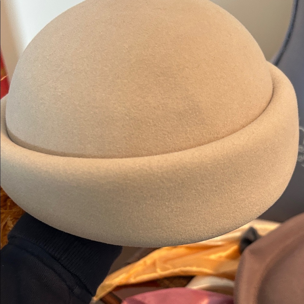 Women's Tan Hat with Feather Accent - Picture 10 of 10